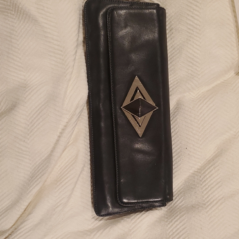 Charles David Black Clutch with Silver Geometric Detail